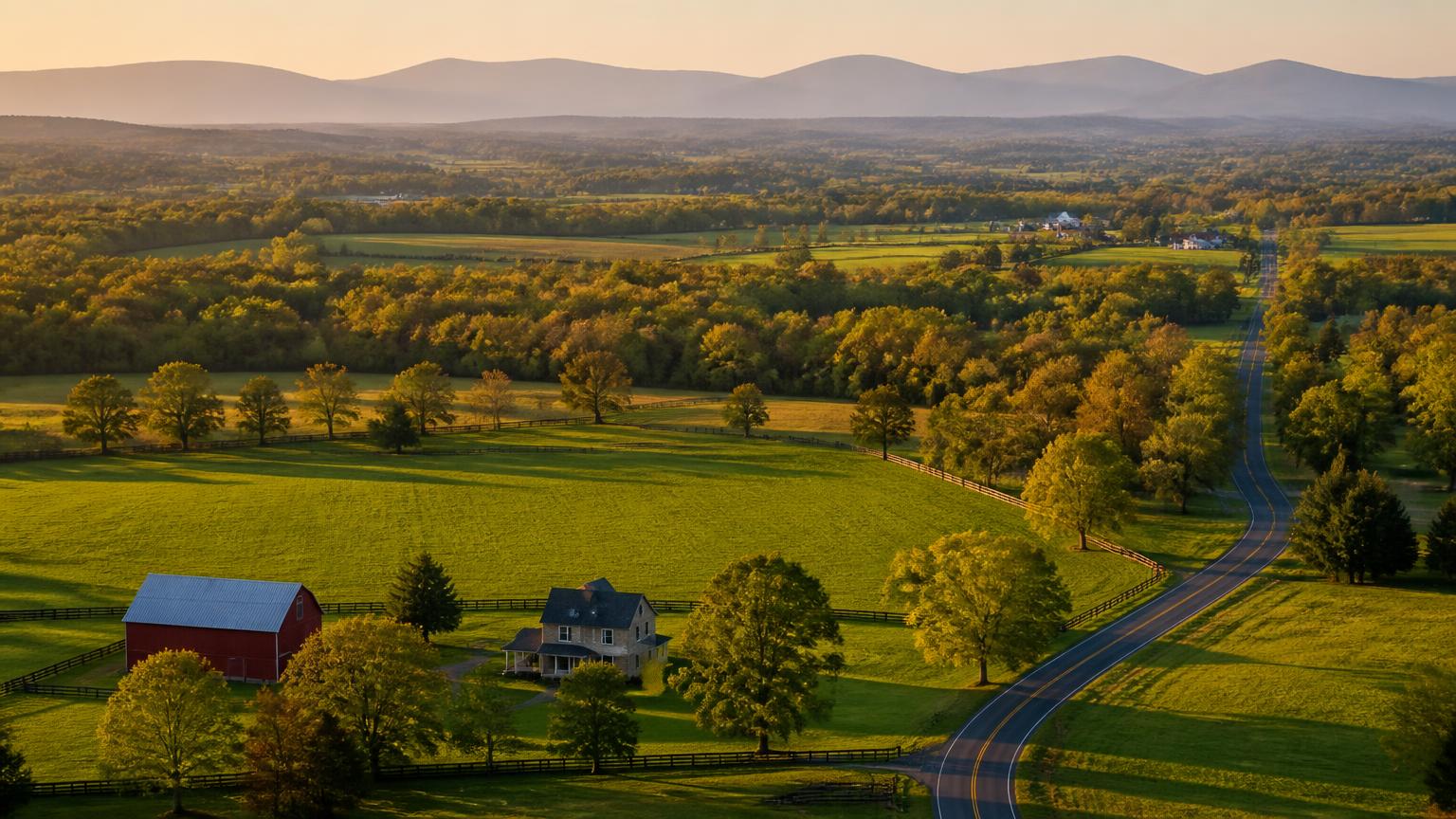 Loudoun County farmland with the Blue Ridge beyond - Revolution Cricket Academy serves Loudoun County, VA